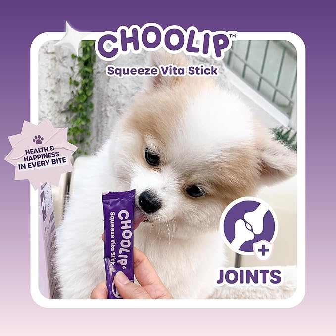 Choolip Squeeze Vita Stick Lickable Cat Treats & Dog Puree – 7-Count Joint Support Tubes, Creamy Grain-Free High-Protein Puree with MSM, Glucosamine & Green Lipped Mussel for Joint & Mobility Health