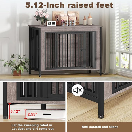 EasyCom Dog Crate Furniture for 1 or 2 Dogs, Heavy Duty Single/Double Dog Crates for Small/Medium/Large Dogs, Dog Kennel Furniture Indoor as TV Stand, Extra Large Size 47.24" L(65-92 Pounds), Oak Grey