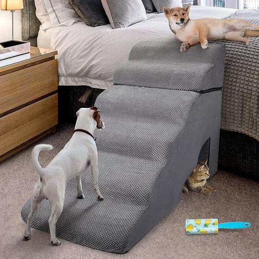 30-36 inches High Foam Dog Stairs & Steps for High Beds Tall (30 H 6-Tier Gray)