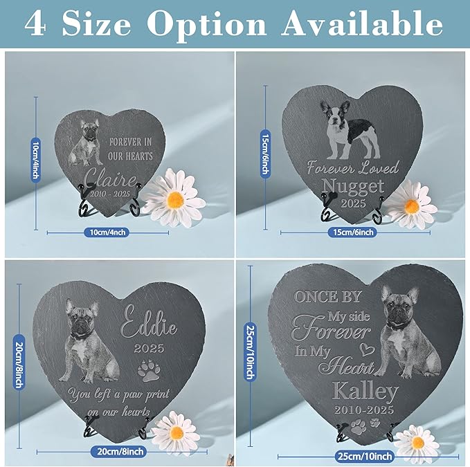 Pet Memorial Stone with Photo, Dog Memorial Gifts for Loss of Dog, Personalized Pet Memorial Gifts, Pet Loss Gift - Forever Loved（Heart）