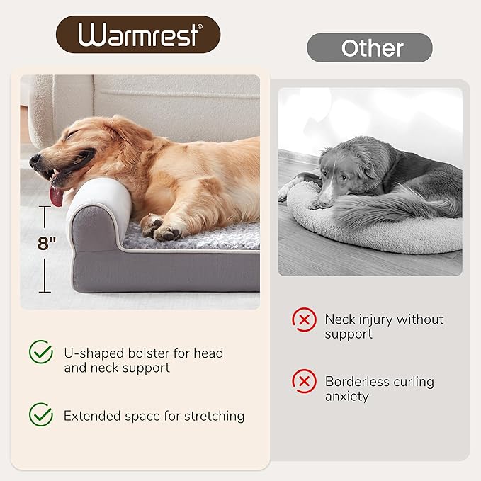 Large Dog Beds Large Sized Dogs, Orthopedic XXL XL Dog Bed for Medium Size Dogs, Big Waterproof Couch Sofa with Removable Washable Cover for Pet, Light Grey, 48"*35"*8"