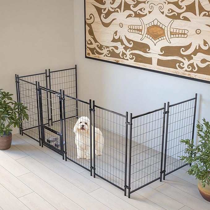 Dog Crate Dog Kennel Outdoor W/Roof,Dog Cage W/ 360°Rotating Feeder & Secure Lock,Weatherproof Dog Pens Outside W/Flexible Clamps,for Garden Yard,Grey(4.23x3.83x4.83 FT)