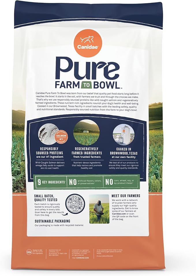 CANIDAE Pure Farm to Bowl Wild-Caught Salmon & Oatmeal, Puppy, Dog Food, 4lb