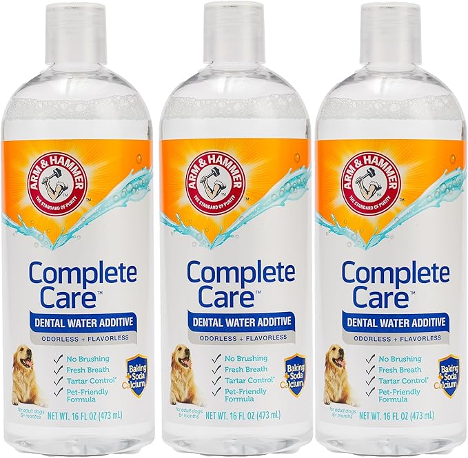 Arm & Hammer Complete Care Dental Water Additive for Dogs, Dog Breath Freshener, Dog Mouth Wash or Dental Rinse, Simply Add to Pet Drinking Water for Fresher Breath, 16 FL OZ - 3 Pack