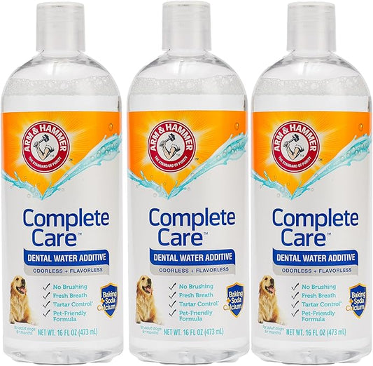 Arm & Hammer Complete Care Dental Water Additive for Dogs, Dog Breath Freshener, Dog Mouth Wash or Dental Rinse, Simply Add to Pet Drinking Water for Fresher Breath, 16 FL OZ - 3 Pack