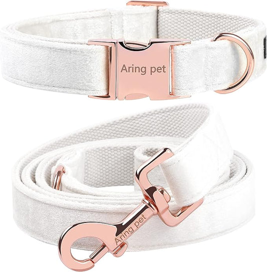 ARING PET Dog Collar and Leash Set, Soft White Velvet Dog Collar and Leash, Adjustable Collars for Dogs