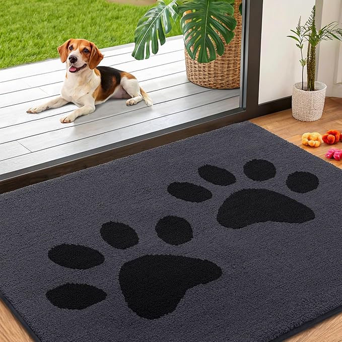 Smiry Dog Door Mat for Muddy Paws 40x32, Dirt Trapper Non Slip Washable Indoor Doormats, Absorbent Entryway Carpet for Inside Floor, Black