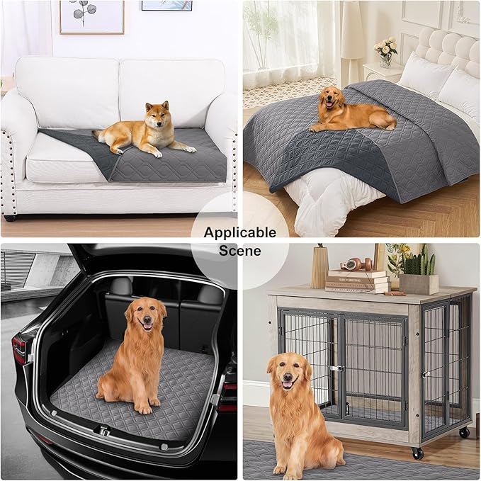 Smiry Waterproof Dog Blanket, 82x82 Inch Soft Pet Bed Cover Reversible, Washable Sofa Couch Furniture Protector for Small Medium Large Dog Puppy Cat, Geometric, Grey/Dark Grey