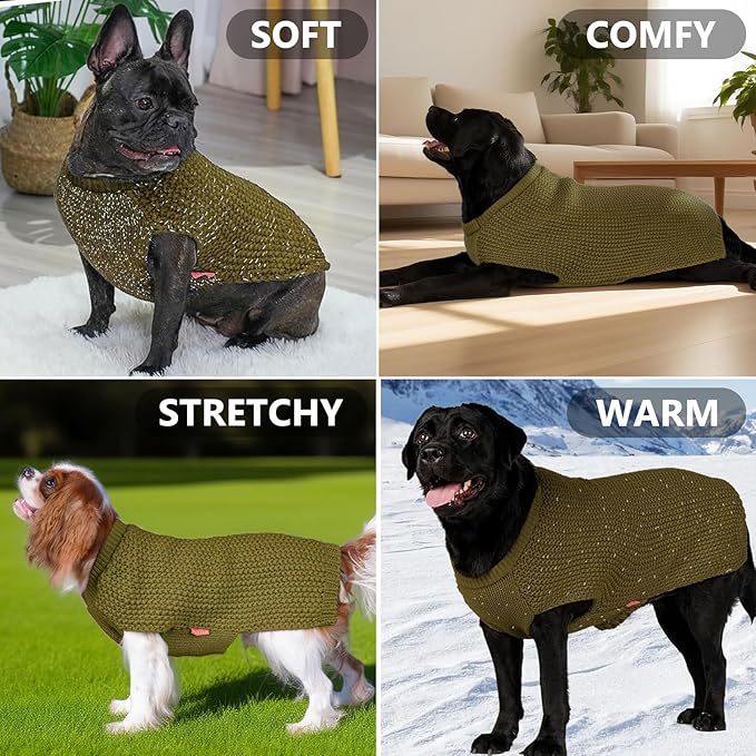 KYEESE Dog Sweater with Leash Hole Comfy Pullover Sweater Medium Size Male with Reflective Yarn Warm Pet Coats Stretchy Cozy Lightweight Thick Knitwear Dog Clothes,Brown, X-Large