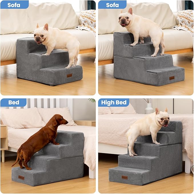Dog Stairs for Small Dogs, 3-Step Non-Slip Pet Stairs for Couch Sofa and Chair, Dog Bed Stairs for Puppy, Older Cat,Grey,13.6" H