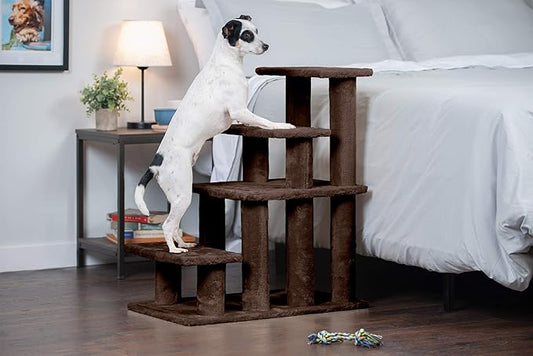 Furhaven Steady Paws Multi-Step Pet Stairs for High Beds & Sofas - Brown, 4-Step