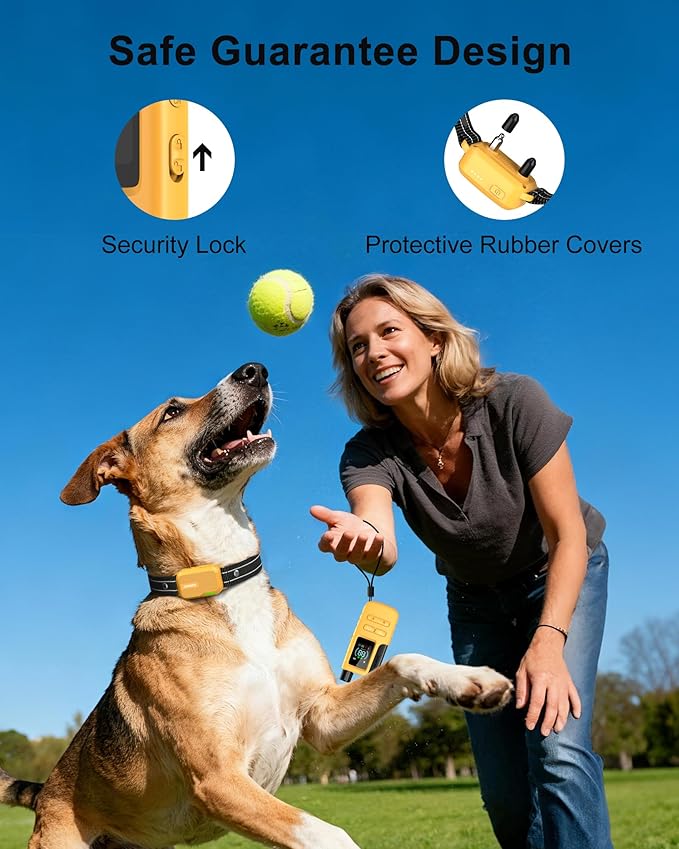 Jugbow Dog Training Collar - 4200FT Dog Shock Collars with Remote Control, IPX7 Waterproof Rechargeable E-Collar with 4 Training Modes, Security Lock(YE)