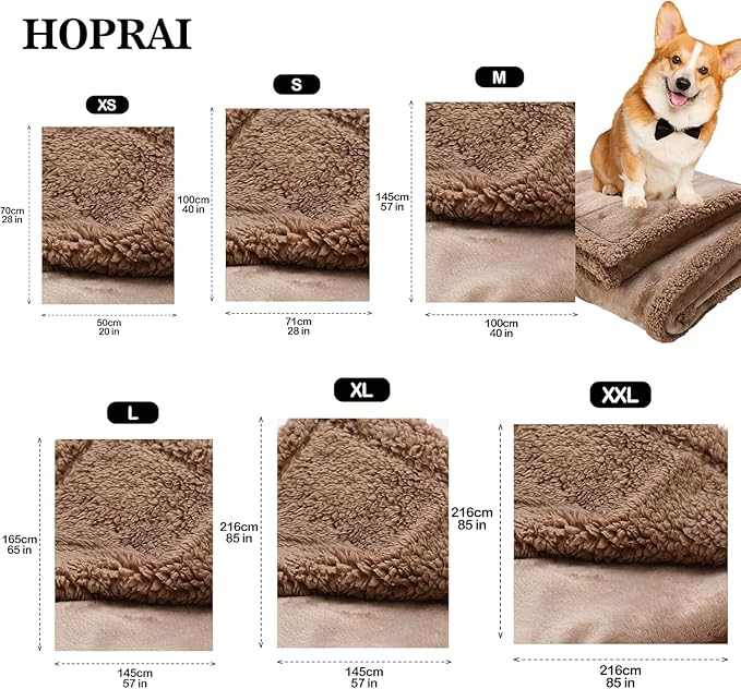 Waterproof Pet Blanket for Medium Large Dogs Washable Fluffy Thick Jacquard Shag Fleece Warm Sherpa Pet Blanket Cats Puppy Couch Protection (Light Coffee L57*65inches)