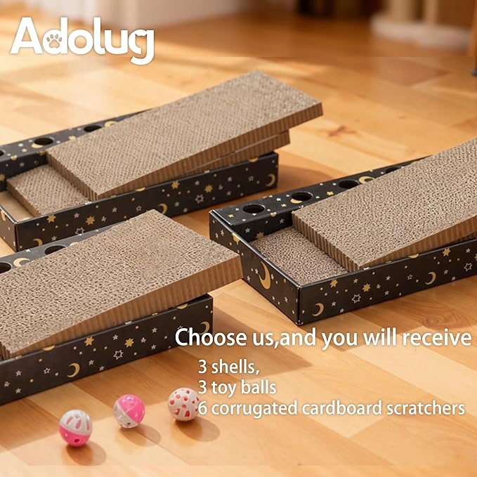 6 Pack Cat Scratch Pad with 3 Box – Cat Scratcher Cardboard to Protect Furniture,Reversible Scratcher with Catnips Box Bed Desigh for Small Medium Cat Kitten, Scratching Board for Cats