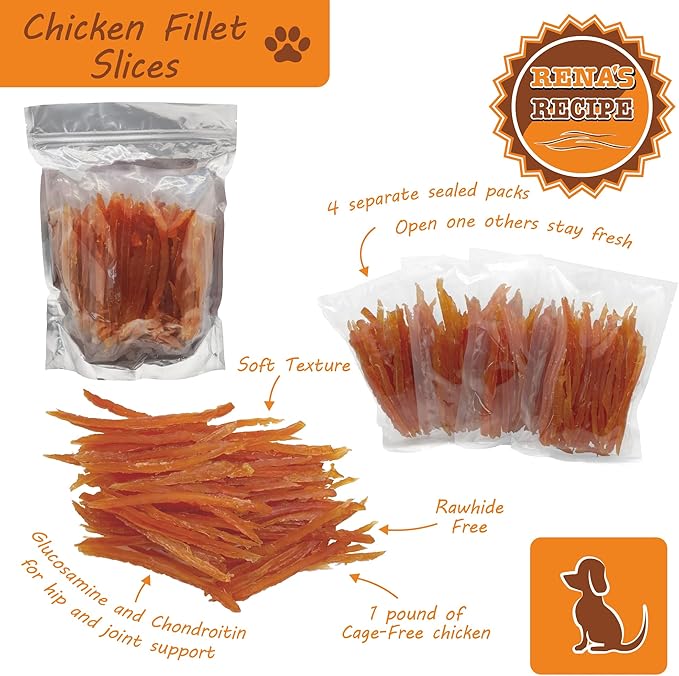 Rena's Recipe Chicken Fillet Slices 1 lb (4 oz X 4 Packs) Glucosamine & Chondroitin Added for Joint and Hip Health