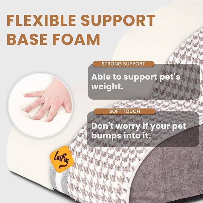 Laifug Curved Dog Stairs for Small Dogs, 4-Step Pet Stairs for High Beds and Couch, Non-Slip Balanced Dog Indoor Step with High Density Foam, Houndstooth Double Layer Dog Staircase