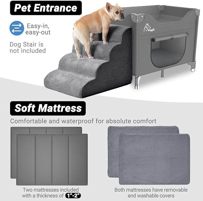 Upgraded Dog Bunk Bed, Portable Bedside Lounge Pet Bed, Dog Beds Attachment to Human Bed, Bedside Dogs Bed for Small, Medium Cats & Dogs, Pet Window Perch-Grey
