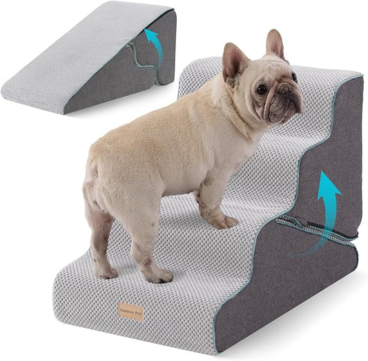 Gardner Pet Dog Stairs for Small Dogs 17.5" H, 2 in 1 Transformable 4-Step Pet Stairs and ramp, Dog Steps for Couch bed (19~22 in) with Durable Non-Slip Waterproof Cover and CertiPUR-US Certified Foam
