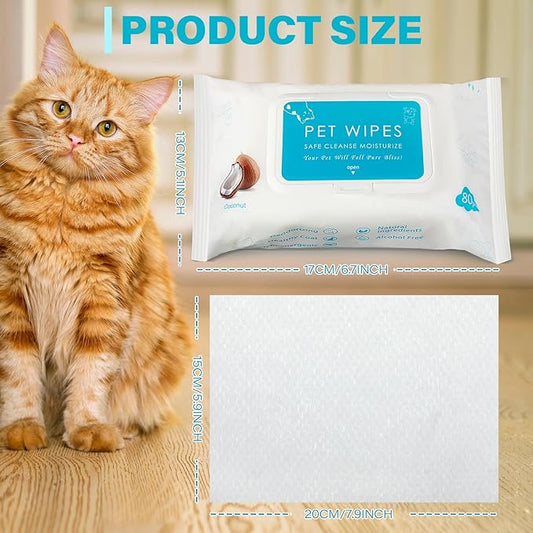Treela 10 Packs of 800 Dog Wipes Pet Wipes Cat Grooming Supplies for Paws, Butt, Ear, Skin, Eye, Body Cleaning Bath Stain Odor Remover, Home or Travel Use(Coconut)
