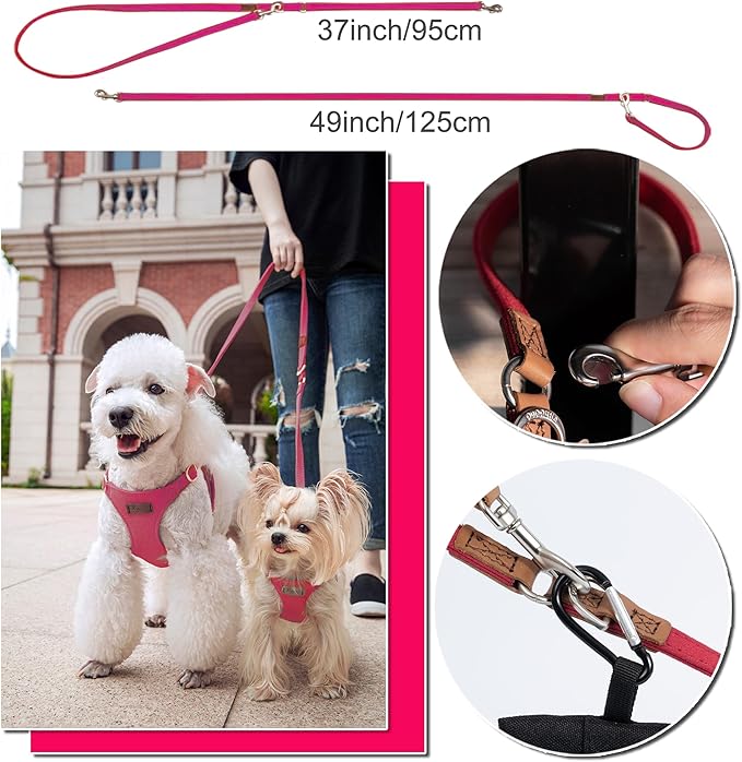 Puppytie No Pull Small Dog Harness with Multifunction Dog Leash,Lightweight Soft Adjustable No Choke Escape Proof Pet Harness Vest Pet Harness Vest,Suede Bow Wine red,S