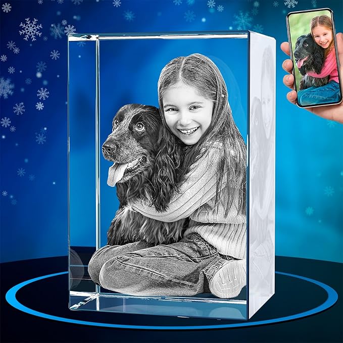 ArtPix 3D Crystal Photo, Christmas Personalized Gifts for Women, Wife, Her, Him, Men, Husband, Grandma, Great Xmas Customized Gift with Your Own Photo, Custom Glass 3D Laser Etched Picture Wedding
