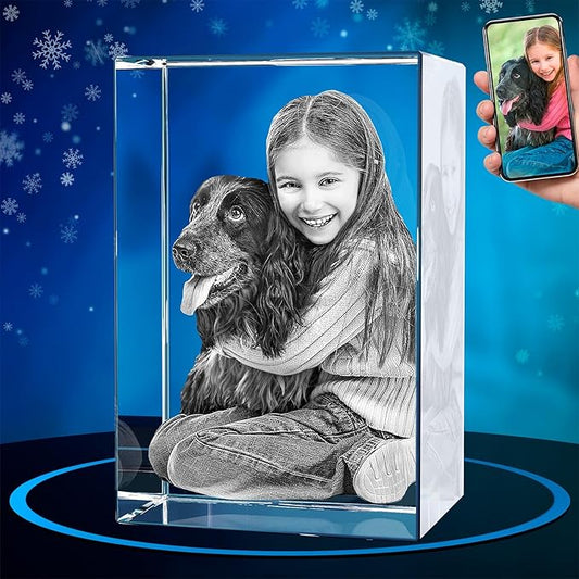 ArtPix 3D Crystal Photo, Christmas Personalized Gifts for Women, Wife, Her, Him, Men, Husband, Grandma, Great Xmas Customized Gift with Your Own Photo, Custom Glass 3D Laser Etched Picture Wedding