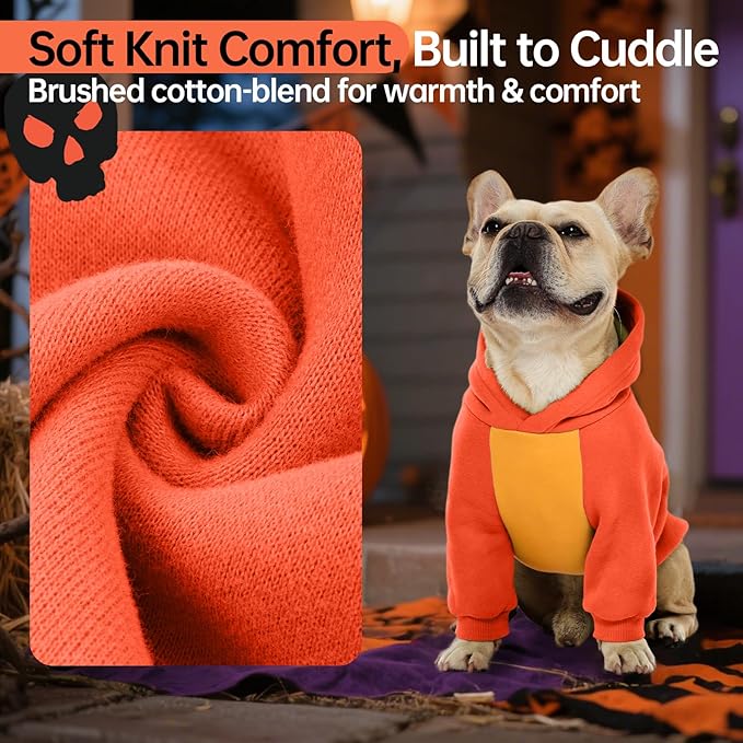 QBLEEV Dog Dinosaur Winter Coat, Warm Soft Knit Pullover Jacket with Hood for Cold Weather, Cozy Fleece-Lined Sweatshirt with 3D Dino Spikes, Stretchy Cute Pet Outerwear for Small Medium Large Dogs