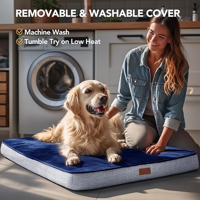Deconovo Orthopedic Dog Bed for Medium & Large Dogs – Supportive Memory Foam with Washable Cover, Non-Slip Base – Comfort for Senior, Arthritic & Active Pets, Navy Blue, 30" Lx20 Wx3 Th