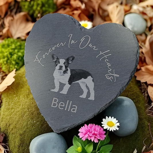 Pet Memorial Stone with Photo, Dog Memorial Gifts for Loss of Dog, Personalized Pet Memorial Gifts, Pet Loss Gift - Forever in Our Hearts（Heart）