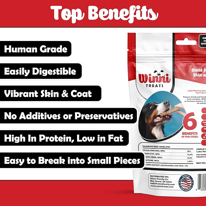Freeze-Dried Fish Sticks for Dogs - Limited Ingredient Preservative Free Premium Dog Chew - 100% Wild-Caught Cisco Fish from The Great Lakes - Raw Single Ingredient Treats for Pets - 3 oz