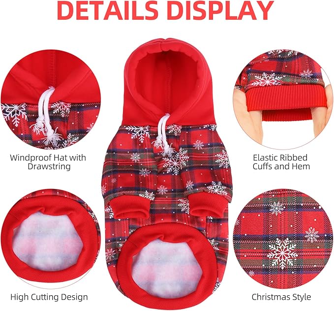 PUPTECK Christmas Winter Dog Hoodie Pet Sweatshirt Soft Warm Clothes Fleece Lined with Hat for Small Medium Large Dogs, Pocket Design, Snow XL