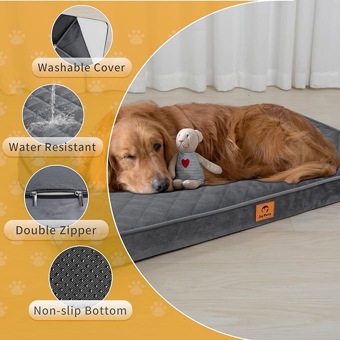 Orthopedic Dog Bed for Small and Medium Size Dogs - Egg Crate Foam Pet Bed with Waterproof & Machine Washable & Non-Slip Bottom, Ideal Dog Beds for Crate and Indoor Use, 30x20 Inch, Dark Grey