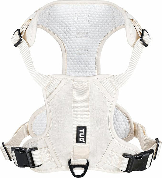 TUG Dog Harness with 2 Leash Connection Points | Adjustable, Padded, Lightweight | Handle on Back | No-Pull Front Clip (Small, Cream)