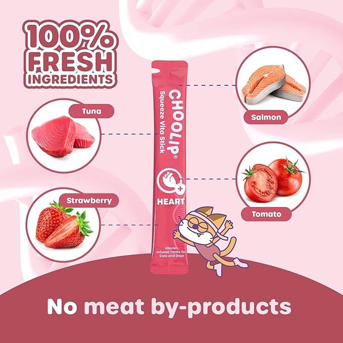 Choolip Squeeze Vita Stick Lickable Cat and Dog Treats – 7-Count Heart Support Sticks with Multivitamins, Soft Squeezable Paste for All Life Stages, Supporting Heart Health