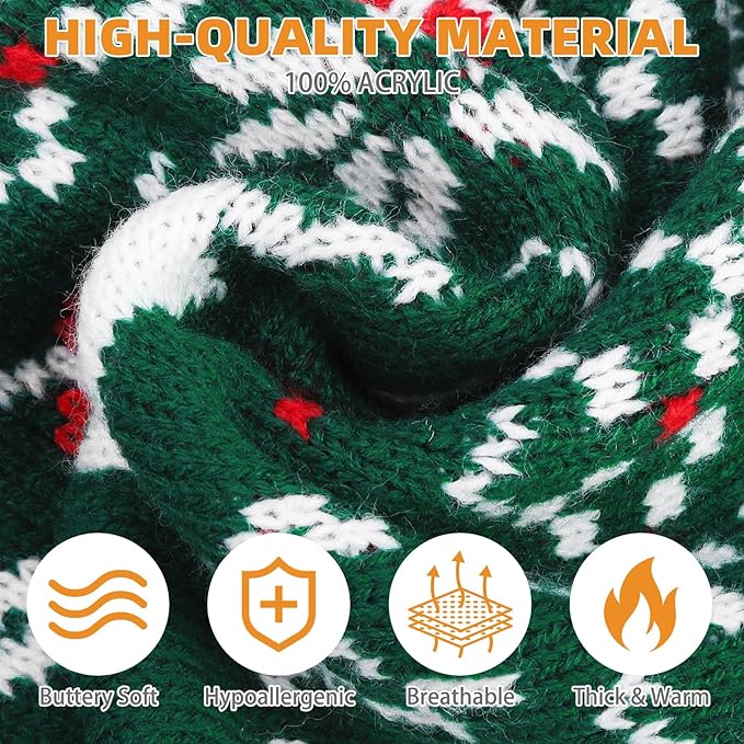 KOOLTAIL Christmas Dog Sweater, Cold Weather Pullover Classic Knitwear, Reindeer Snowflake Pattern Thick Warm Winter Pet Clothes, Cable Knit Sweaters for Small Medium Large Dogs Boy Girl, Green M