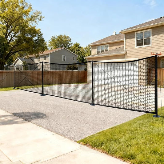 Driveway Guard Barricade Net - HDPE 5FT High 31/41FT Sizes 7.9inch Spiral Stakes 200% Anti-Tear with Middle Support Foldable Hook Prevents Kids & Toys Falling