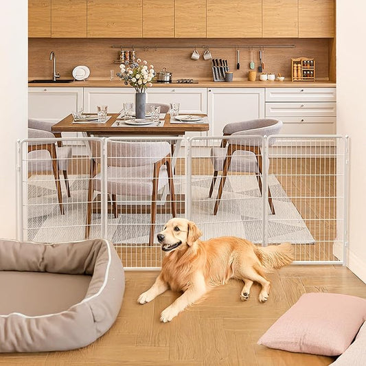 FXW Dog Gate Extra Wide Designed for Indoor Use, Adjustable Width Up to 111-inch Wide (45" H 4 Wire Panels for Large Dogs), White