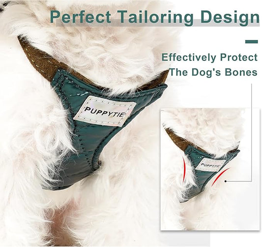 Puppytie No Pull Dog Harness with Multifunction Dog Leash,Soft Adjustable No Choke Escape Proof Pet Harness Vest for Medium Dogs,Glossy Dark Green,M