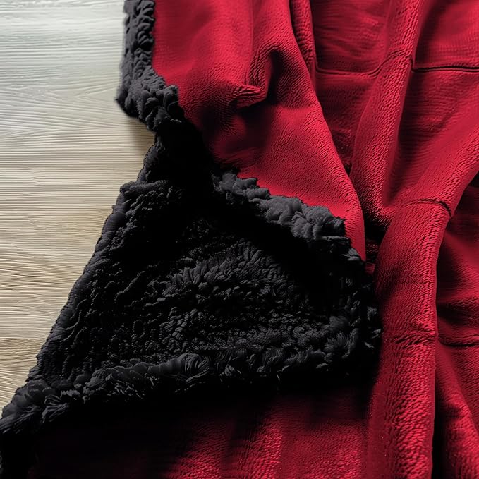 Waterproof King Size Blanket - Sherpa Fleece Reversible Throw, Soft Warm Leak-Proof Bed & Couch Protector for Kids, Pets & Everyday Spills (Velvet Red/Obsidian Black, King 90x108)
