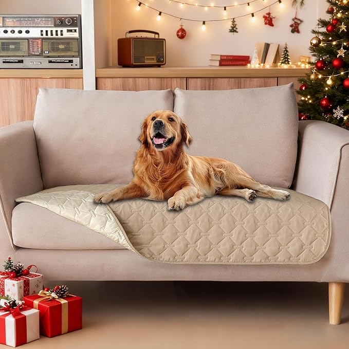 gogobunny 100% Double-Sided Waterproof Dog Bed Cover Pet Blanket Sofa Couch Furniture Protector for Puppy Large Dog Cat, Reversible (32x53 Inch (Pack of 1), Dark Beige/Light Beige)