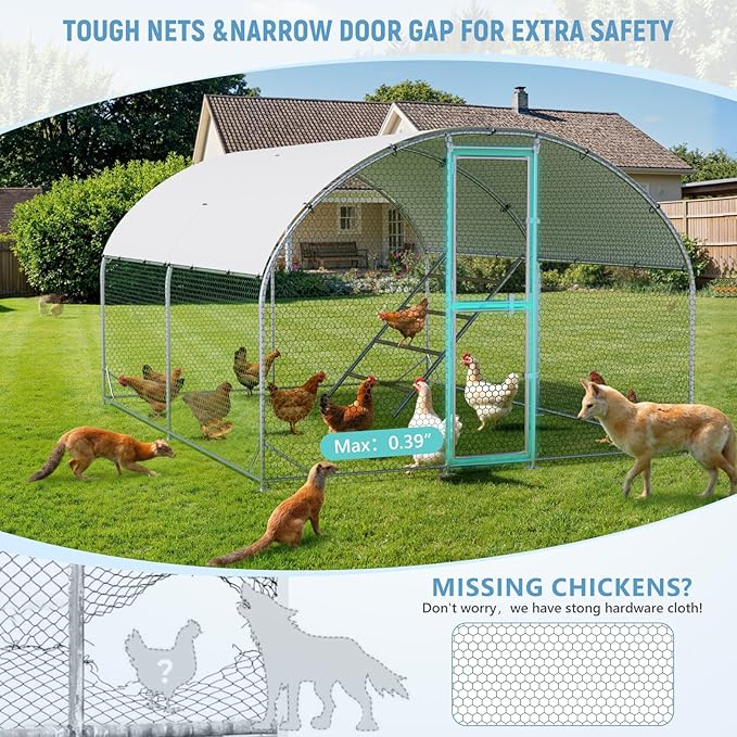 Large Metal Chicken Coop,10x13x6.5FT Chicken Run for Yard with Feeding Door, Round Top Walk-in Chicken Pen,Outdoor Poultry Cage with Anti-UV Cover,Duck Rabbit House