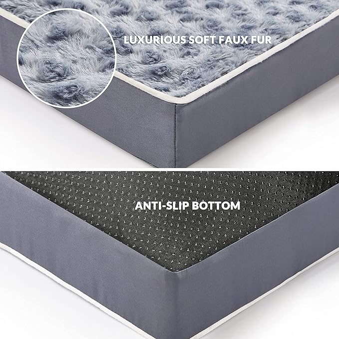 Figopage Orthopedic Memory Foam Dog Bed for Large Dogs, Waterproof Dog Crate Bed, Washable Pet Mat with Removable Cover and Nonskid Bottom (XXXL(50"x36"x3.5"), Grey)