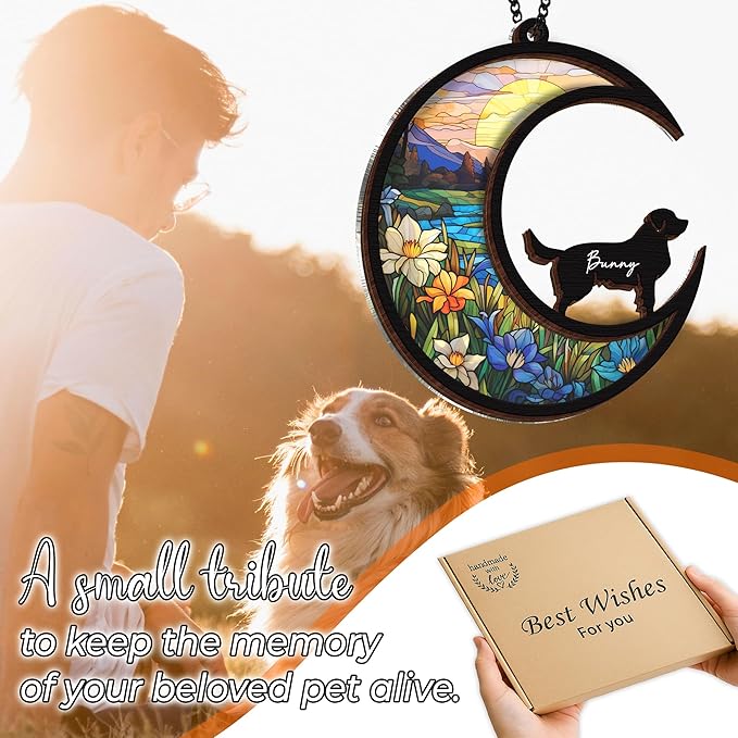 6'' Golden Retriever Dog Memorial Suncatcher Personalized Name Dog Breed Pet Ornament Window Car Hanging Sympathy Gift for Loss of Pet Passed Away Remembrance Gift for Dog Lovers SCD-B11-6-75