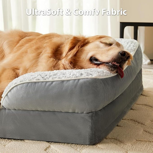 Orthopedic Dog Bed for Large Dogs, Egg Crate Foam Bed for Large Dogs, Equipped with Removable Waterproof Pillow Cover and Anti-Slip Bottom, Pet Bed
