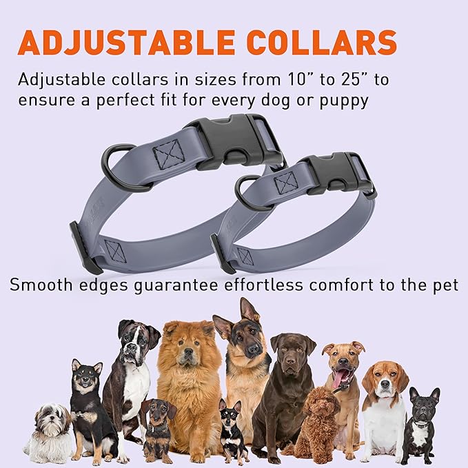 Dogline Durable Biothane Waterproof Collar for Dogs - Odor-Resistant Coated Webbing, Quick-Release Design, Comfortable Adjustable Fit, 3/4" W by 12-19" L, Battleship Gray