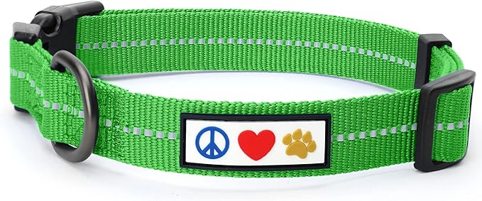 Pawtitas Recycled Dog Collar with Reflective Stitched Puppy Collar Made from Plastic Bottles Collected from Oceans Extra Small Earth Green