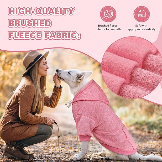 Fleece Dog Sweater & Hoodie - Soft Dog Clothes Sweatshirt with Pocket - Large Dogs (Pink)