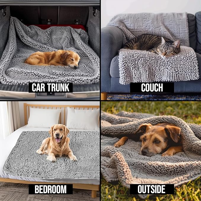 Muddy Mat® Dog Blanket - Chenille Water Absorption Blanket for Bed & Couch Cover for Dogs Washable, Anti-Slip Soft and Durable Furniture Protector for Dogs - Grey 29"x40"