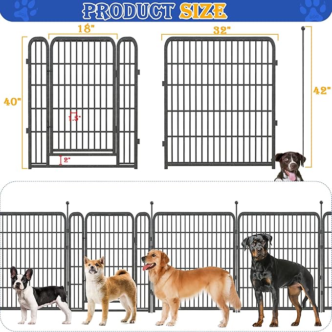 Dog Playpen Outdoor,Portable 16 Panels 40" Height Dog Fence with Anti-Rust Paint Finish for Large/Medium/Small Dogs,Pet Playpen for Yard,Camping,32in*40in*16panel