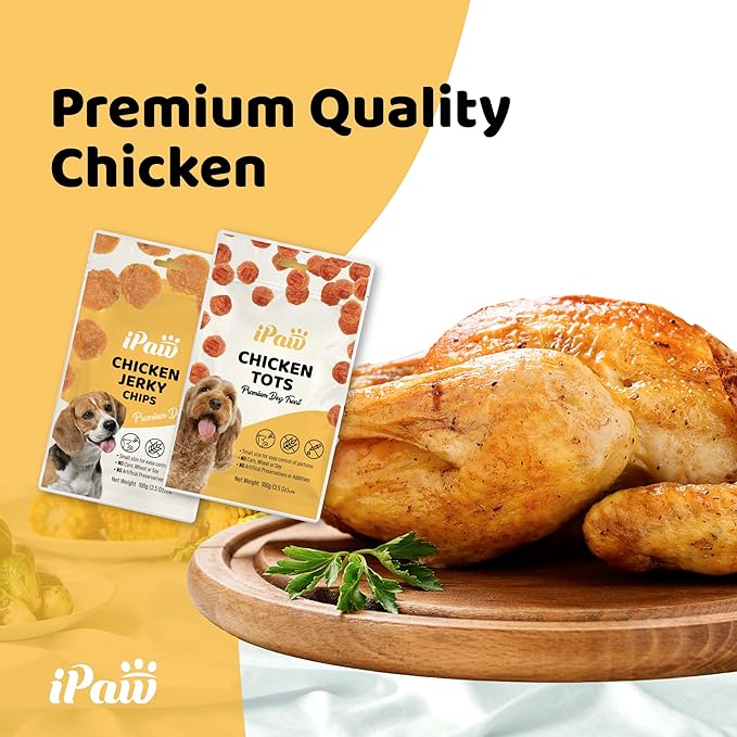 iPaw Chicken Tots Dog Treats for Puppy Training, All Natural Human Grade Dog Treat, Hypoallergenic, Easy to Digest (Chicken Tots), 2 Packs